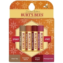 Burt's Bees 100% Natural Moisturizing Lip Balm, Fall Variety Pack, Chai Tea, Pumpkin Spice, Vanilla Maple, Pomegranate, 4 Tubes of Lip Balm 