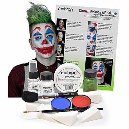 Mehron Clown Costume Makeup Kit - 8 Piece All in One Halloween Cosmetics with Joker Face Paint - Step-by-Step Instructions