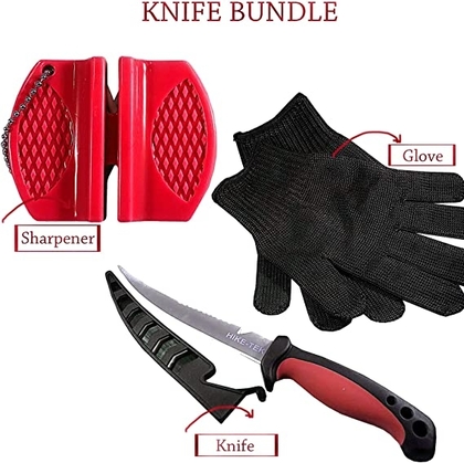 Hike-Tek Premium 6.5 Inch Fillet Knife with Sharpener and Anti-Cut Gloves Included, Stainless Steel Blade with Gift Box- Best Gift Idea