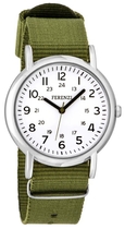 Green canvas band 36 mm silver case big numbers - FZ20003