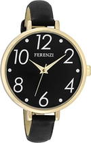 FERENZI Women’s | Modern Gold-Tone and Black Large Easy Reader Analogue Quartz Fashion Watch | FZ16104