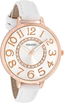 FERENZI Women’s | Classic Rose Gold-Tone and White Large Easy Reader Analogue Quartz Fashion Watch | FZ17703