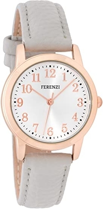 FERENZI Women's | Classic Rose Gold-Tone and Grey Band Big Number Watch | FZ19107