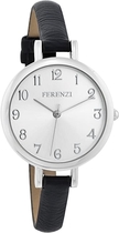 Women's Watches by FERENZI | Elegant Silver-Tone Black PU Leather Thin Band Watch | FZ15502: Watches