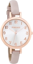 Women's Watches by FERENZI | Elegant Rose Gold-Tone Grey-Beige PU Leather Thin Band Watch | FZ15501