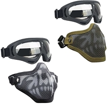 Infityle Airsoft Masks - Adjustable Half Metal Steel Mesh Face Mask and UV400 Goggles Set for Hunting, Paintball, Shooting (2 Set Black Skull+Tan Skull, 2 Set)