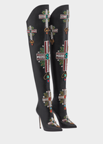 Versace Over-the-knee Embellished Cross Boot In Black/multi 