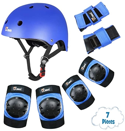 JBM Child & Adults Rider Series Protection Gear Set for Multi Sports Scooter, Skateboarding, Biking, Roller Skating, Protection for Beginner to Advanced, Helmet, Knee and Elbow Pads with Wrist Guards