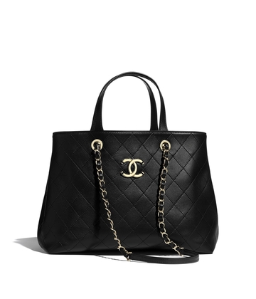 Small Shopping Bag, calfskin & gold-tone metal, black - CHANEL