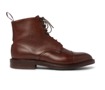 Chocolate + George Cleverley Cap-Toe Pebble-Grain Leather Boots 