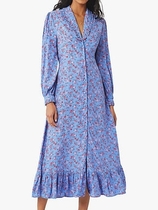 Ghost Anouk Floral Satin Midi Dress, Soft Blue/Multi