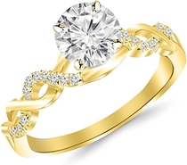 1.13 Carat Twisting Infinity Gold and Diamond Split Shank Pave Set Diamond Engagement Ring with a 1 Carat J-K I2 Center 