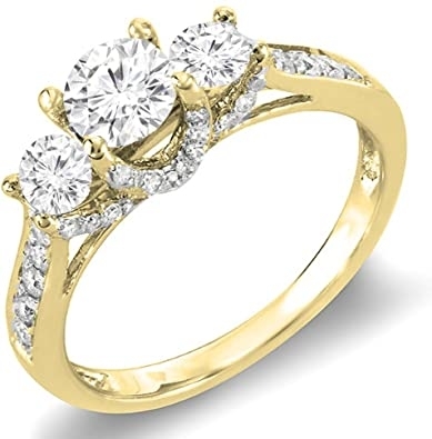 Dazzlingrock Collection 0.98 Carat (ctw) 14K Gold Round Diamond 3 Stone Ladies Vintage Style Bridal Engagement Ring 1 CT