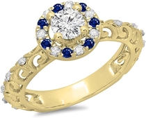 Dazzlingrock Collection 14K Gold Round Blue Sapphire & White Diamond Bridal Vintage Halo Engagement Ring 