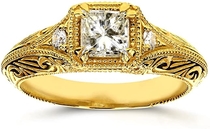 Kobelli Diamond Antique Filigree Engagement Ring 5/8 CTW in 14k Yellow Gold
