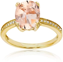 10K Yellow Gold 0.08 CTTW Round Diamond Channel Set & 10x8 Oval Morganite Engagement Ring
