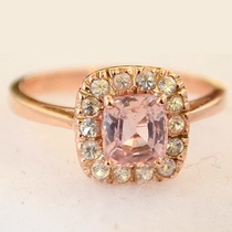 14k rose gold engagement ring with Peach Sapphire and natural white sapphires, Micro Pave Engagement Rings, Anniversary Gifts