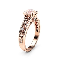 Vintage Peach Sapphire Engagement Ring Rose Gold Ring Unique Art Deco Engagement Ring