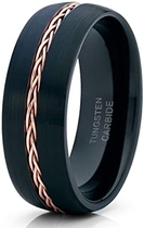 Rose Gold Tungsten Wedding Ring, 18k Rose Gold, Braid Tungsten Ring, Anniversary Ring, 8mm Tungsten Ring, Black Wedding Band, Comfort Fit 