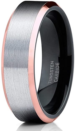 Gunmetal Tungsten Ring Gray Rose Gold Ring Men & Women 6mm Black Tungsten Ring Comfort Fit