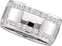 14k White Gold Womens Round Diamond Wide Wedding Band Bridal Ring Two Row Polished Fancy 1.00 ctw Size 6