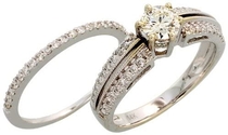 14k White Gold 2-Piece Wedding Ring Set, w/ 0.54 Carat (Center) & 0.50 Carat (Sides) Brilliant Cut Diamonds, 1/4" (7mm) wide, size 6
