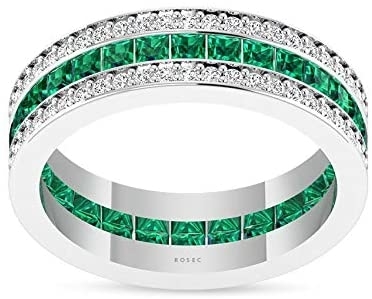 1.66 Carat Emerald IGI Certified Diamond Halo Wedding Ring, Antique Princess Cut Green Gemstone Anniversary Ring, Vintage May Birthstone Eternity Ring