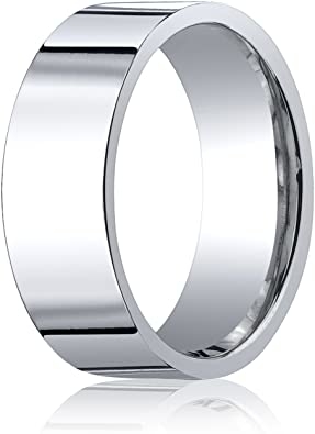 Women's 18K White Gold 8mm Flat Comfort Fit Wedding Band Ring, Size 6.5: Aetonal
