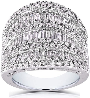 Kobelli Extra Wide Round and Baguette Multi Row Ring 2 1/2 CTW in 10K White Gold
