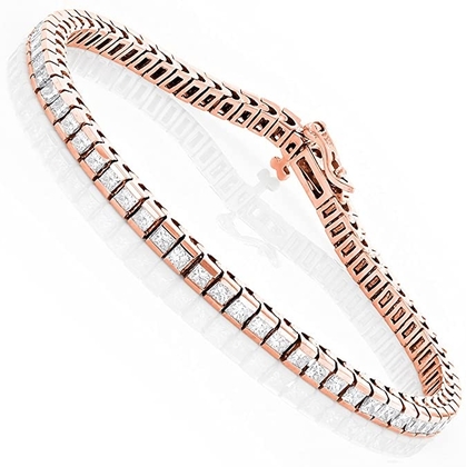 Luxurman Ladies 14K Princess Cut Natural Diamond Tennis Bracelet (Rose Gold)