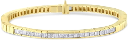 14K Yellow Gold 1-1/10 Cttw Princess & Baguette Cut Diamond 7" Alternating Stone Eternity Tennis Bracelet (G-H Color, VS1-VS2 Clarity)