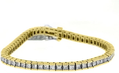 14k Yellow Gold 6.35 Carat Box Shape Princess Diamond Tennis Bracelet