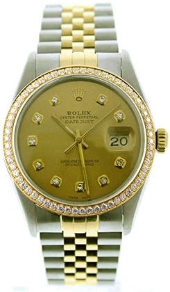 Rolex Mens Datejust 16013 36mm Steel & Gold Datejust Custom Added Champagne Diamond Dial & Custom 1CT Diamond Bezel (Certified Preowned)