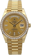 Rolex Day-Date 40 President Yellow Watch 228348 Diamond Bezel Baguette Diamond Dial