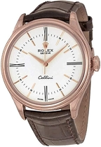 Rolex Cellini Automatic White Lacquer Dial Brown (Tobacco) Leather Watch 50505WSL