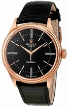 Rolex Cellini Black Dial 18K Rose Gold Automatic Mens Watch 50505BKSRL