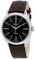 Rolex Cellini Automatic Black Dial Brown Leather Mens Watch 50509BRSL