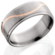 Titanium Ring Rose Gold Wave 8mm Flat Grooved Stepped Edges Solid 14k Rose Gold Eternity Wave Inlay Anniversary Ring Handmade Free Laser Engraving