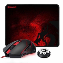 Redragon M601-BA Gaming Mouse and Mouse Pad Combo, Ergonomic Wired MMO 6 Button Mouse, 3200 DPI, Red LED Backlit &amp; Large Mouse Pad for Windows PC Gamer (Black Wired Mouse &amp; Mousepad Set)