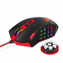 Redragon M901 Gaming Mouse, Wired MMO RGB LED Backlit Computer Mice, 24000 DPI, Perdition, with Weight Tuning Set &amp; 18 Programmable Buttons for Windows PC Gaming (Black)