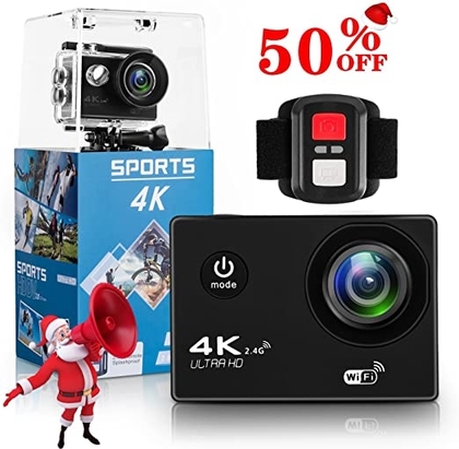 4K Action Camera, Wewdigi HK9000 4K Sports Action Camera Ultra HD 30m Waterproof WiFi 16MP DV Camcorder 170 Degree Wide 2 inch LCD Screen/Remote Control/