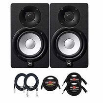 Yamaha HS Series HS5 2-Way 70W Bass Reflex Bi amplified Nearfield Powered Studio Monitor Pair Bundle with 20ft XLR Cables, TRS to XLR Cables, and 1/8th Inch to XLR Stereo Breakout Cable