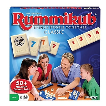 People recommend "Pressman Toy Rummikub Rummy Tile Game"