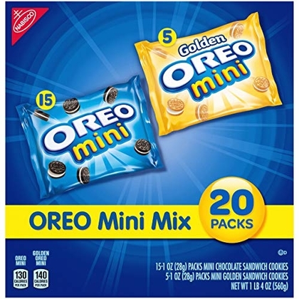 La gente recomienda "OREO Mini Sandwich Cookies, Assorted Flavors, 20 Snack Packs (15 Chocolate Minis, 5 Golden Minis)"
