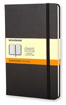 People recommend "Moleskine Classic Notebook, Hard Cover, Large (5" x 8.25") Ruled/Lined, Black"