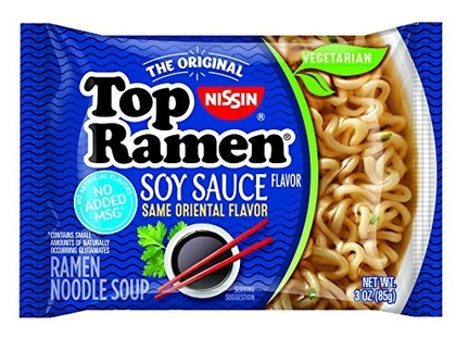 People recommend "Nissin Top Ramen Soy Sauce, 3 Ounce (Pack of 24)"