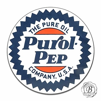 People recommend "Brotherhood Purol Pep Pure Oil Company Motor Oil Gasoline Insignia Emblem Seal Vintage Gas Signs Reproduction Car Company Vintage Style Metal Signs Round Metal Tin Aluminum Sign Garage Home Decor"