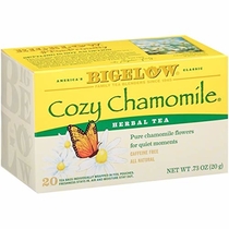 People recommend "Bigelow Cozy Chamomile Herbal  Tea Bags, 20 Count Box (Pack of 6) Caffeine Free Herbal Tea, 120 Tea Bags Total"