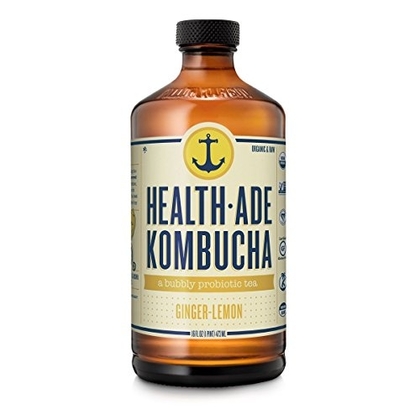 People recommend "Health-Ade Kombucha, Organic Ginger-Lemon, a Bubbly Probiotic Tea 16oz (12 pack)"