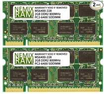 People recommend "4GB (2X2GB) NEMIX RAM Memory DDR2 800MHz PC2-6400 SODIMM 200 pin for Notebook Laptop Macbook at Amazon.com"